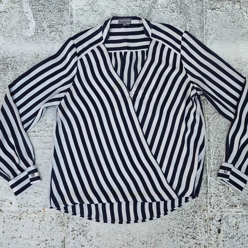 Vince Camuto Women Top Blouse Long Sleeve Shirt Black/White Strped Size S